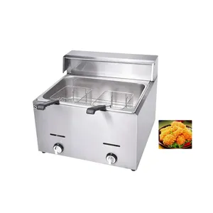 Chips Friteuse LPG Gas Friteuse Met 1 Tank 2 Mand 12l Roestvrijstalen Friteuse Kippenvlees Friteuse Machine