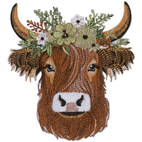 Nouvelles écussons brodés personnalisés en forme de vache avec un grand motif floral, à repasser sur les vêtements, les accessoires et les chapeaux