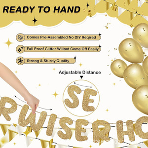 Older Wiser Hotter Gold Glitter Birthday <b>Banner</b> Party Decoration - Product Image 2