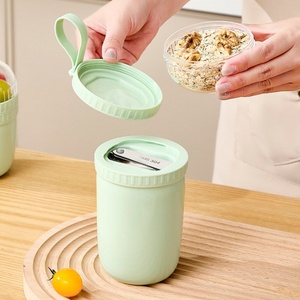 Gobelet à yaourt transparent portable et tendance, compatible OEM, avec cuillère, pour petit-déjeuner, flocons d'avoine, yaourt, idéal pour les fêtes et la cuisine - Product Image 1