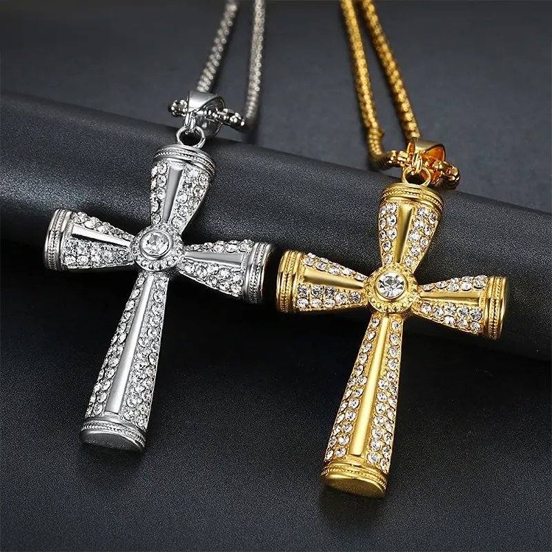 HipHop Gothic Jesus Cross Halskette Christian Halskette Anhänger Jesus Diamond Cross Schmuck für Männer