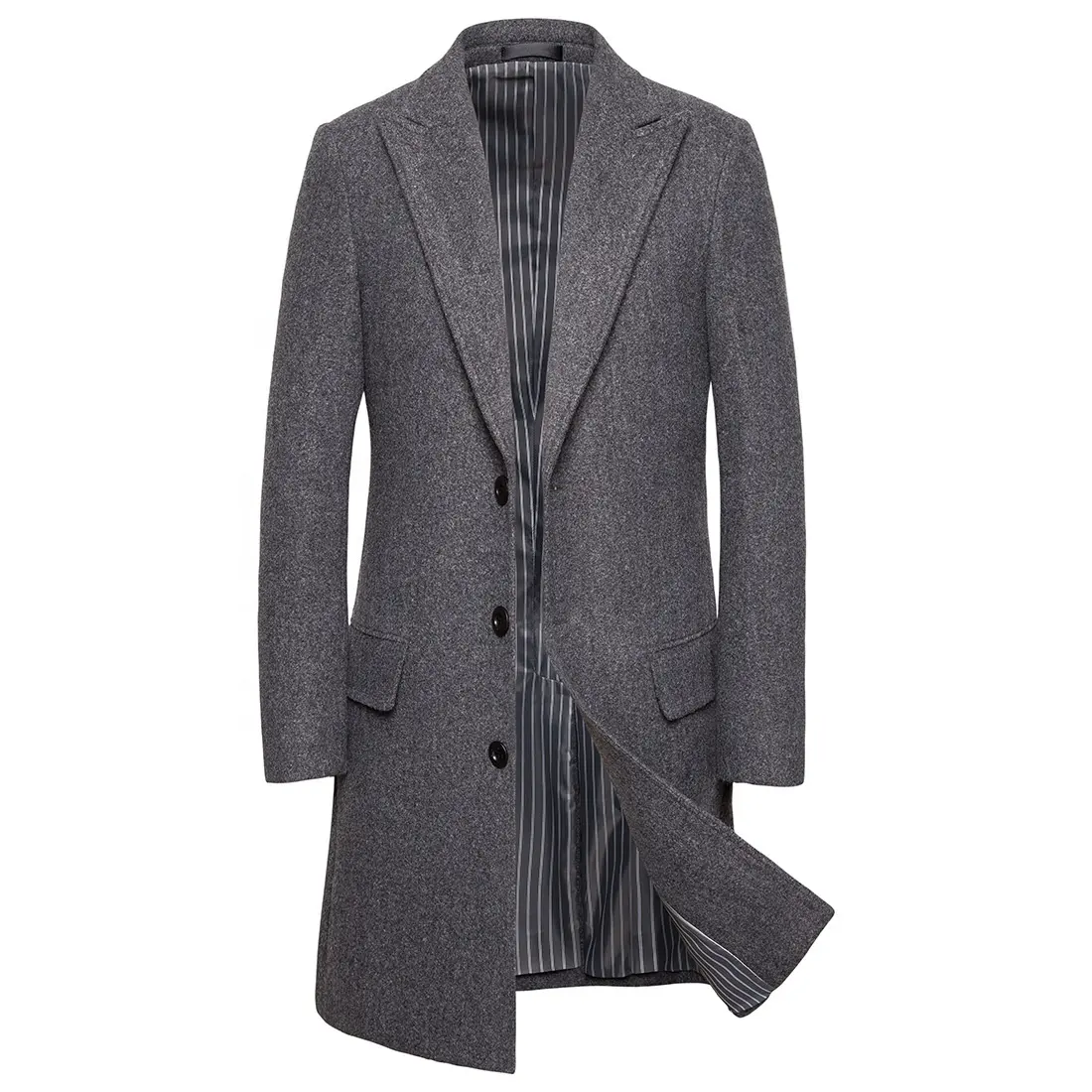 Men's Luxury Full Length Long Wool Overcoat Winter Windbreaker Men's Notched Lapel Single Breasted Long Pea Coat Trench Coat
