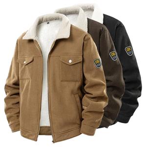 Chaqueta Acolchada de Pana para Hombre, Talla Europea, con Forro Polar Grueso, Cremallera y Parches, Estilo Cargo, Lavada, para Otoño e Invierno - Product Image 1