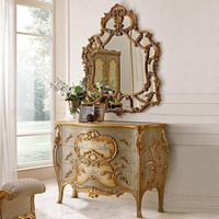 Table console européenne de luxe avec cadre doré miroir de plate-forme de porche en bois pour villa et meubles de salle de bain pour intérieurs de luxe