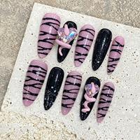 Ongles Stiletto Rose Design 3D Faits Main Faux Ongles à Coller ABS 10 Pièces Kit de Pointes d'Ongles Stiletto avec Breloques