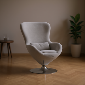 Poltrona a Uovo Girevole in Velluto Grigio Chiaro, Sedia da Soggiorno dal Design Moderno Mid-Century con Base in Metallo, Arredamento per la Casa - Product Image 2