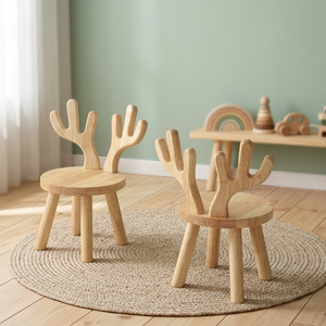Silla Infantil de Madera con Respaldo de Asta de Ciervo, Asiento Redondo, Estilo Escandinavo, Ecológica - Product Image 2