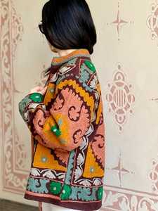 Veste d'extérieur pour femme en coton écologique matelassé de style ethnique chic automne 2025, broderie suzani florale, doublure en coton - Product Image 4