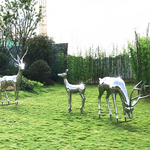 Escultura de Ciervo de Acero Inoxidable, Figura Animal Hecha a Mano para Montar en el Suelo en Exteriores, Personalizable para Parques y Áreas Residenciales - Product Image 1