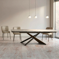 Table à manger pliable 4 places en verre trempé sur pieds en métal de luxe moderne et léger personnalisée pour hôtel appartement mobilier de salle à manger
