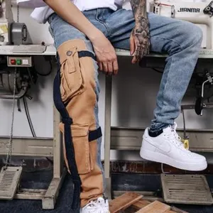 Jeans Men DiZNEW Streetwear Jeans Mens Distressed Hip Hop Male Denim Washed Cargo Denim Men Jeans