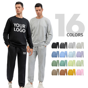 Men's Sweatshirt Set Solid Color French Terry Crew Neck Jogger Pants Spring Autumn Loose Fit European Style - Product Image 5