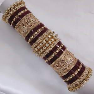 Women Gold Plated Acrylic <b>Bangles</b> <b>Set</b> with Pota Stone and Pearl Stylish Fine Jewelry for Special occassion and wedding wear - Product Image 2