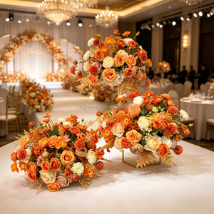 Orange Handmade Bohemian Silk Floral Ball <b>Artificial</b> Centerpiece Wedding Event Table Decoration - Product Image 4