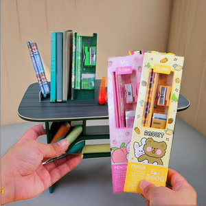 Juego de papelería de dibujos animados cinco en uno, paquete de lápiz, regla y borrador de plástico para niños, estudiantes, escuela, oficina, regalo. - Product Image 3