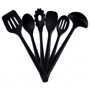 Ensemble d'ustensiles de cuisine en silicone noir personnalisé avec logo, de qualité supérieure, vente en gros, ensembles d'ustensiles de cuisine de haute qualité - Product Image 1