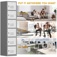 Casier en métal de 71 ''au design moderne avec clés Armoire de rangement de bureau en acier à 6 portes pour la salle de sport à domicile ou les employés (gris blanc)