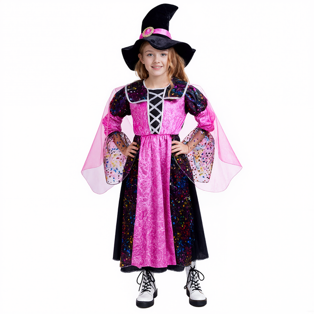 Kids Witch Costume Elegant Style Dress With Hat for Stage Performance Kids Witch Costume