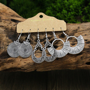 Vintage Geometric Alloy <b>Hoop</b> Earrings Antique <b>Silver</b> Plated Women's Party Fashion Jewelry Set - Product Image 3