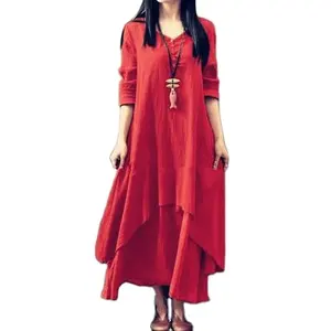 فستان كتاني بسيط مكشكش ومخصص فستان كتان إيطالي فستان طويل من الكتان للسيدات