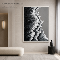 Peinture sur toile texturée abstraite moderne en noir et blanc, motif vague, pour la décoration du salon