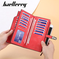 Baellerry dompet panjang wanita kulit PU, dompet panjang ritsleting lipat tiga dengan lapisan poliester