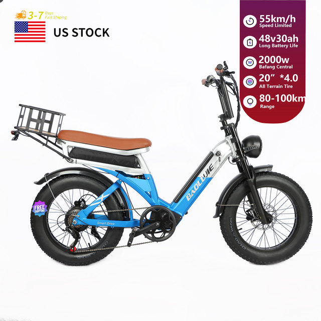 US in Stock 2000W Strong Power Cargo Electric Bicycle 100KM Long Range Hydraulic Disc Brake 7 Speed Heavy Duty E-Bike