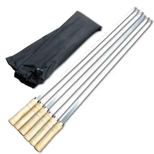 23.62 Inch Long 6pcs Stainless Steel Barbecue Skewer Reusable Flat Bbq Needle Stick For Party Outdoor Camping Picnic Tools