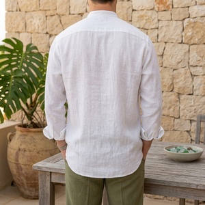 Chemises en lin pur pour hommes avec logo personnalisé, manches longues, décontractées, amples, respirantes, boutonnées, chemises habillées unies, fabricant TKAN8110 - Product Image 3