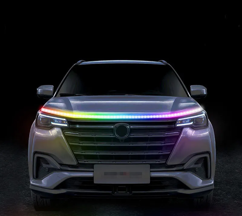 1.2/1.5/1.8m RGB color Auto Drl Led Lights Strip For Hood Flexible Car Engine Cover Auto Bonnet Decoration Dynamic Through Type