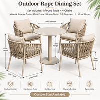 Ensemble de salle à manger moderne en acier pour l'extérieur avec mobilier de patio tressé à la main, 1 table, 4 fauteuils et coussins moelleux pour jardin/terrasse