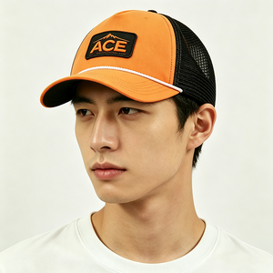 Casquette Trucker Orange Personnalisable avec Logo Brodé ACE Mountain, Maille Noire Respirante, Unisexe, Été, Mousse, 5 Panneaux - Product Image 1