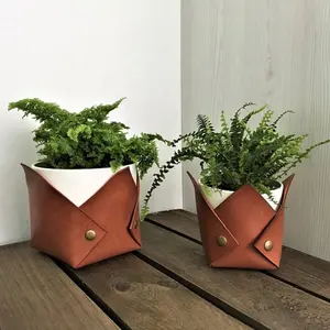 Housewarming Gifts Garden Flower Pot Cover Faux Leather Plant Pots Wrapping Plants P-o-t Holder Home Garden Decor Accessories