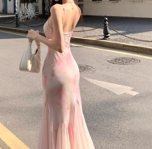 Vestido de Verano para Mujer, Estilo Chino Floral, de Alta Gama, Color Rosa Súper Hada, Transparente, Cintura Alta, Sin Mangas, Sexy, Ajustado - Product Image 4