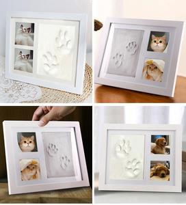 <span class=keywords><strong>Cadre</strong></span> double affichage pour empreintes de mains et de pieds de bébé ou d'animal de compagnie, kit d'impression en argile ou d'encre, souvenir photo en MDF, cadeau pour chambre d'enfant - Product Image 3