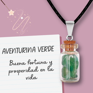 Ciondolo barattolo di auguri con avventurina verde belle collane per fortuna e ispirazione collana pendente - Product Image 2