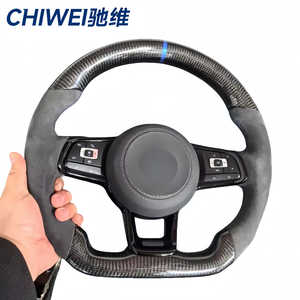 Pour VW <span class=keywords><strong>Golf</strong></span> MK7 GTI/GTS/R-Line Polo/Scirocco <span class=keywords><strong>GTD</strong></span>/GTE/GLI CC/Jetta commande de volant en cuir de Fiber de carbone Fit - Product Image 2