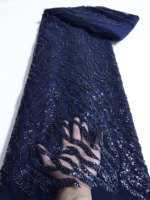 Dentelle en tulle perlée orange brûlé NI.AI, 5 yards, tissu de luxe avec sequins et perles, dentelle en maille pour robe de mariée ou de bal