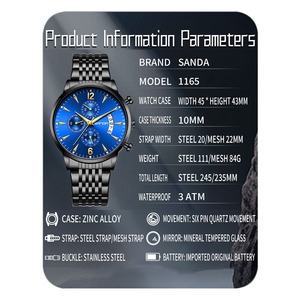 Reloj de Pulsera de Cuarzo Cronógrafo de Moda para Hombre Sanda 1165, 3 Esferas 6 Agujas, Esfera Luminosa Resistente al Agua, Reloj Casual para Uso Diario - Product Image 3