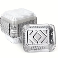 Conteneur rectangulaire en aluminium de 1 lb, écologique, jetable, pour plats à emporter, boîte à lunch en aluminium en vrac avec couvercle