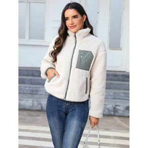 Veste en polaire à fermeture éclair de couleur unie chaude pour l'automne et l'hiver, vêtements féminins polyvalents pour tous les jours, veste personnalisée - Product Image 1
