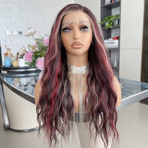 วิกผมลูกไม้แบบยาว 13x4 เส้นใยสังเคราะห์ทนความร้อน สีน้ำตาลแดงบลอนด์ สไตล์สแกนดิ  พร้อมไลน์ผมหลากสี - Product Image 2