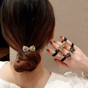 Crystal <b>Bow</b> Double Strand Hair Ties Elegant Rhinestone Hair Bands Women Ponytail <b>Holders</b> Minimalist Hair Scrunchies For Buns - Product Image 5