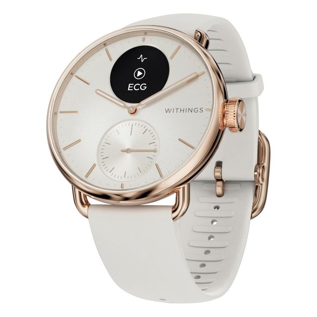 Smartwatch (Hybrid) SCANWATCH 2 Bundle IOS Heart Rate Monitor ECG Monitor 5BAR Water Resistant White Rose Gold 38mm 250mAh