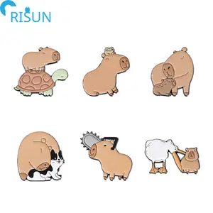 Herstellung Kawaii Karikaturen-Kapibara-Emaillenstift individuelles Logo Tierrepelikan Guinea-Schwein Kapibara-Emaillenstift Revers-Pinsel-Brosche