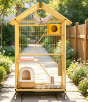 Cage de luxe dorée pour chat avec toit à pignon, portes multi-accès, grotte pour chat, hamac, échelle d'escalade, griffoir et roulettes