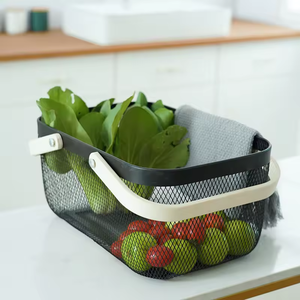 Kesing Big <strong>Square</strong> <strong>Storage</strong> <strong>Basket</strong> with Wood or Bamboo Handle - Product Image 4