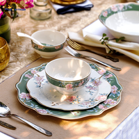 Nouvel ensemble de vaisselle en porcelaine fine de 59 pièces, assiette de 27 cm (10,5 po) peinte à la main, de luxe, résistante à la chaleur et compatible lave-vaisselle