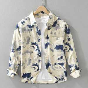 <span class=keywords><strong>Camisa</strong></span> de manga larga informal para hombre a la moda <span class=keywords><strong>Joker</strong></span> Literary Loose Fit Fresh Printed Geometric Pattern <span class=keywords><strong>Camisa</strong></span> para hombre - Product Image 4