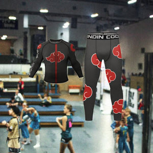 Conjuntos de protección contra sarpullidos BJJ MMA de compresión transpirable de secado rápido para hombre con mallas tecnológicas de agarre de silicona impresas para otoño - Product Image 3